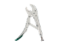 Silver locking pliers with green handles and serrated jaws.