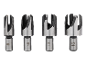 Set of four wood plug cutters, sizes 6, 10, 13, and 16 mm.