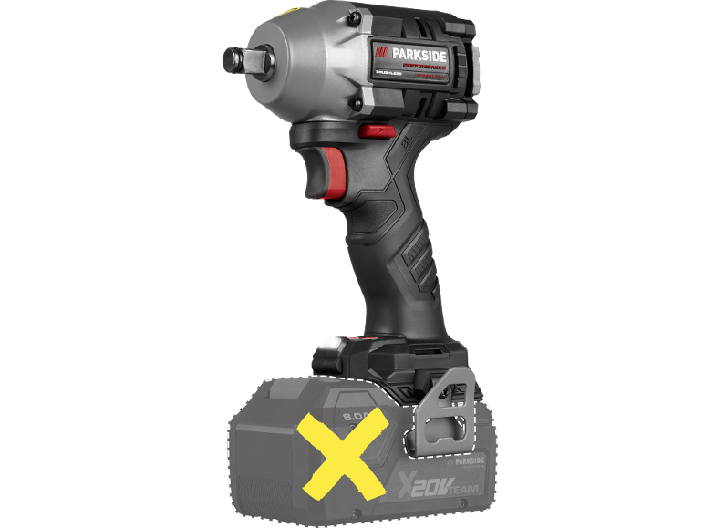 Cordless impact wrench with ergonomic handle, without battery.