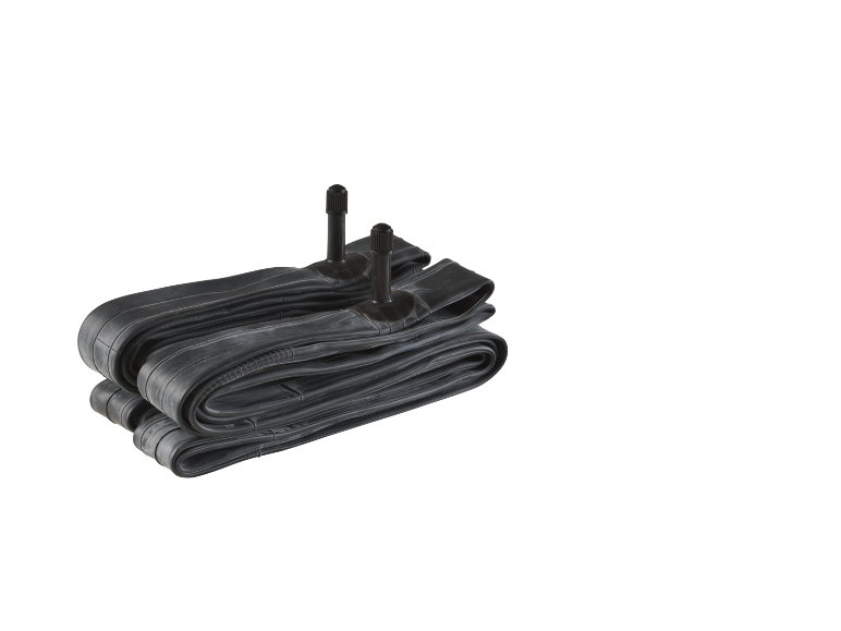Two folded black bicycle inner tubes with valves.