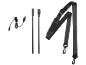 Black shoulder strap, USB charging cable, and two tent poles.