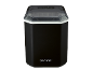 Black ice maker with a transparent lid and a control panel on top.