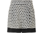 Women's shorts with a black and white geometric pattern and a black trim.