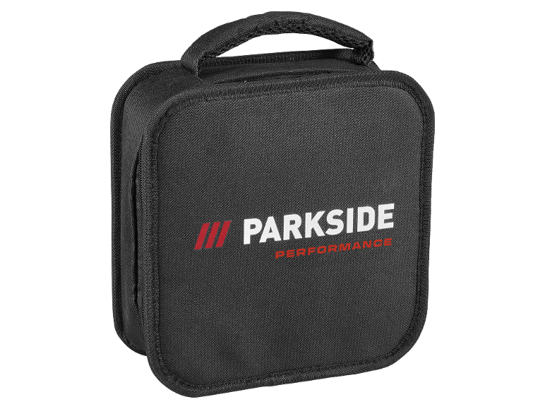 Black tool bag with a handle and a white Performance logo.