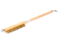 Wooden grill brush with brass bristles and a metal scraper.