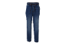 Kids' dark blue denim jogger with a drawstring.