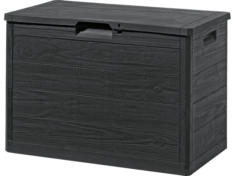 Dark grey outdoor storage box with wood texture.