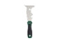 Multi-function scraper with a green and black handle.