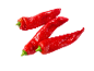 Three red pointed peppers with water droplets on a black background.