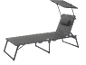 Grey sun lounger with an adjustable sunshade and head pillow.