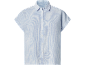 Women's short-sleeved linen shirt with blue and white stripes