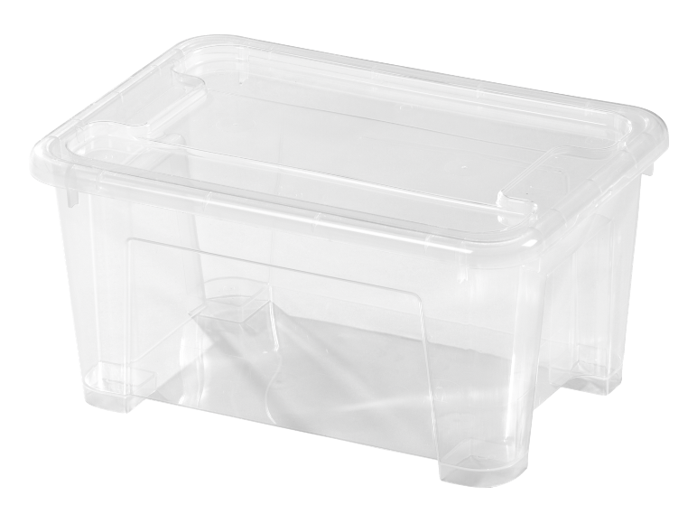 Clear plastic storage box with a lid