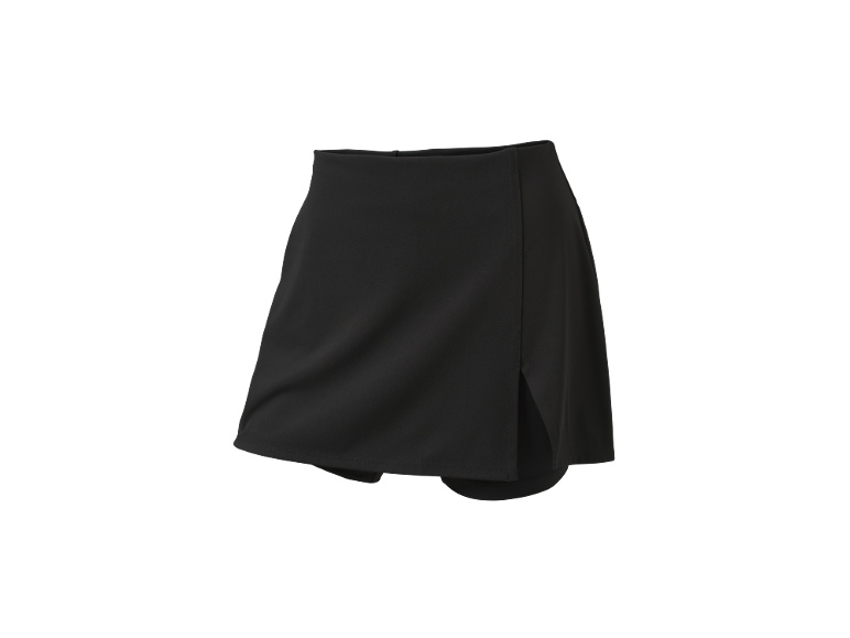 Black sports skort with a side slit.