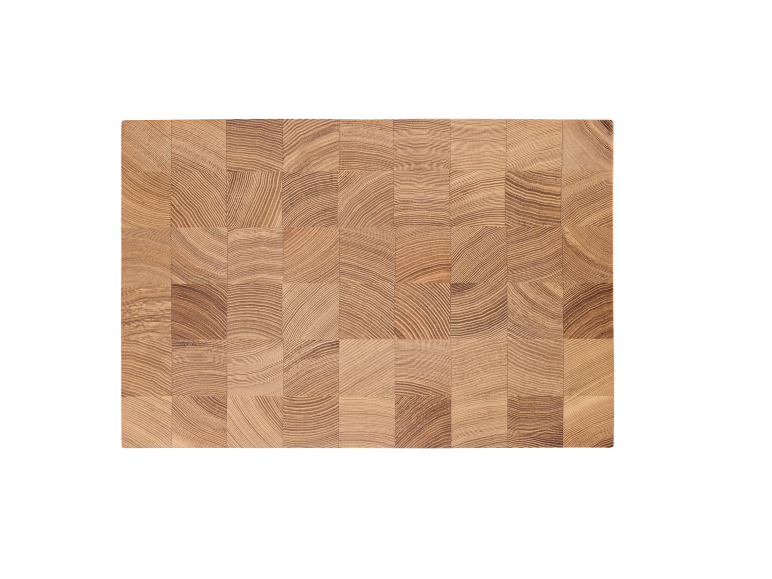 Wooden cutting board with a visible wood grain pattern.