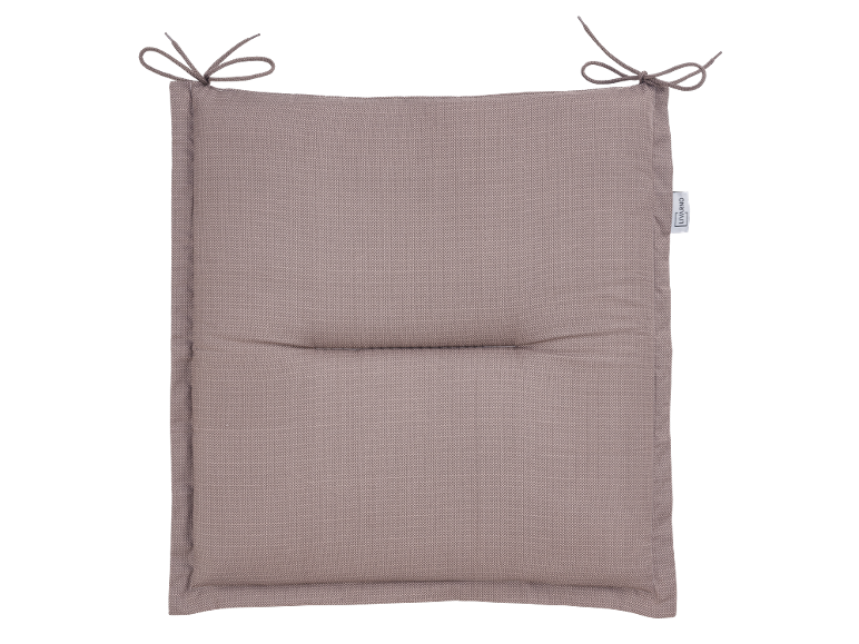 Light brown seat cushion with ties, featuring a subtle textured pattern.