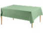 Green tablecloth on a wooden table.