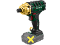 Green and gold impact driver with a black handle and a yellow X on the battery.