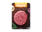 Raw beef burger with herbs and spices, 200g, packaged.