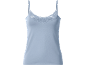 Light blue women's camisole with a V-neckline and lace trim.