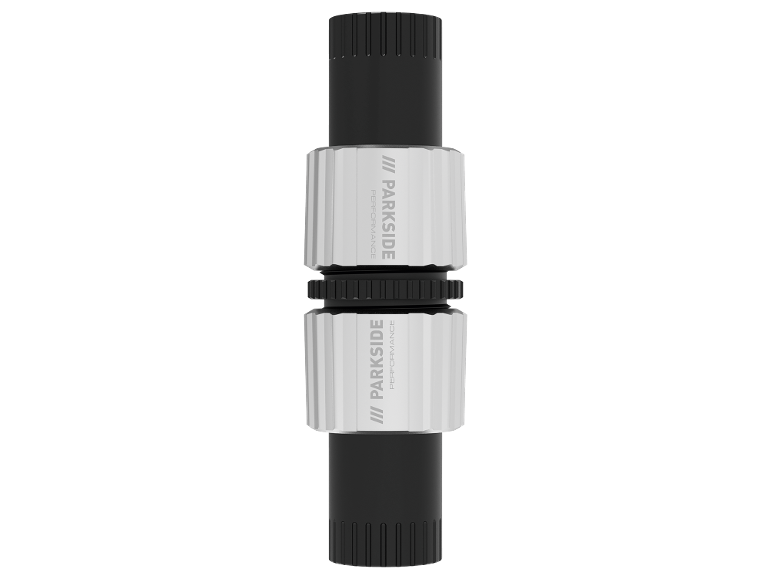 Black and silver pipe coupling with the text PERFORMANCE