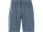 Blue pajama shorts with a drawstring featuring repeated text and the word 'NIGHTWEAR' on the leg.