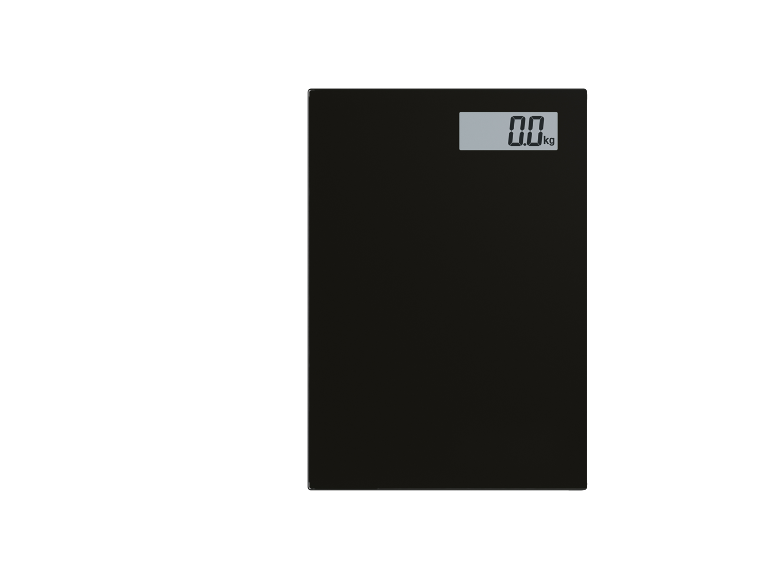 Black digital bathroom scale with 0.0 kg display.