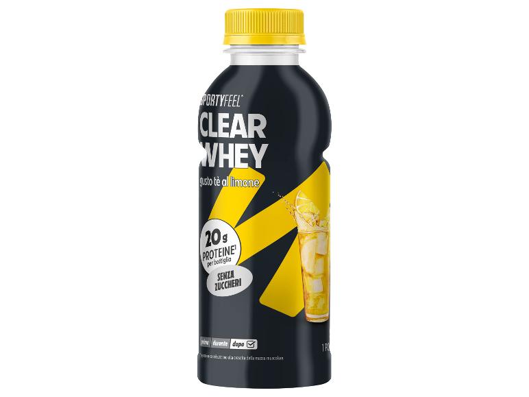 Black protein drink bottle with lemon tea flavor, 20g protein and no sugar.