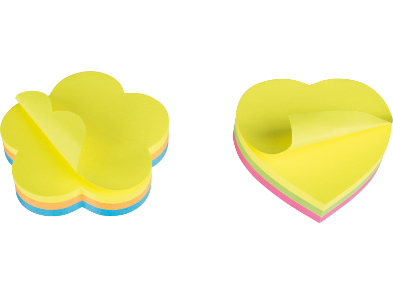 Set of colorful flower and heart-shaped sticky notes.
