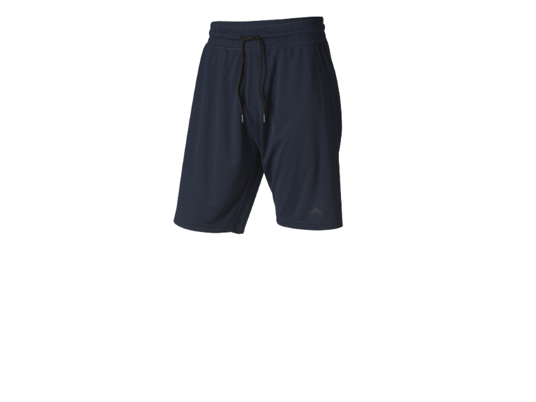 Men's navy blue leisure shorts with a drawstring.