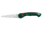 Folding garden saw with a green and black handle