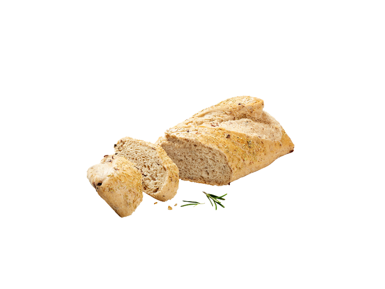 Rye bread with rosemary and slices on a black background