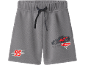 Grey children's shorts with a racing car print and the number 95.