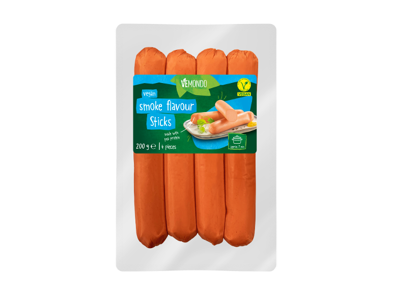 Vegan smoke flavour sticks made with pea protein, 200g, 4 pieces.