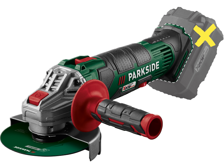 Cordless angle grinder with disc and side handle