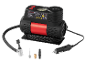 Portable air compressor with accessories, including a 12V car adapter.
