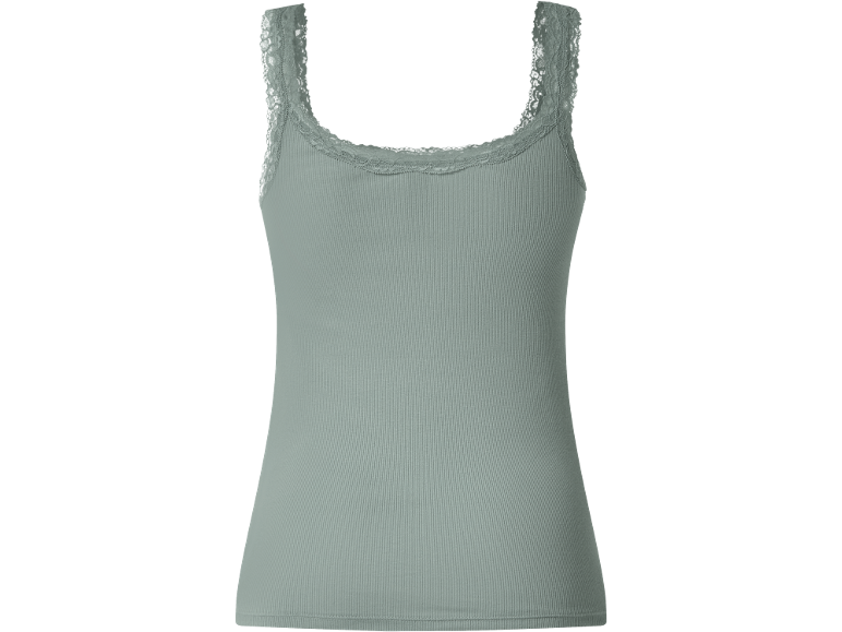 Ribbed camisole top with lace, light green