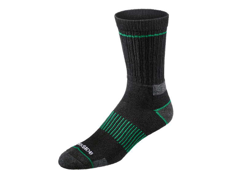 Black work sock with green and grey details