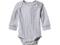 Light grey ribbed long-sleeved baby bodysuit.