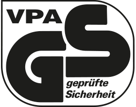 VPA GS certification seal with the text 'geprüfte Sicherheit' (tested safety).