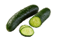 Fresh cucumbers, whole and sliced, with water droplets on a black background.