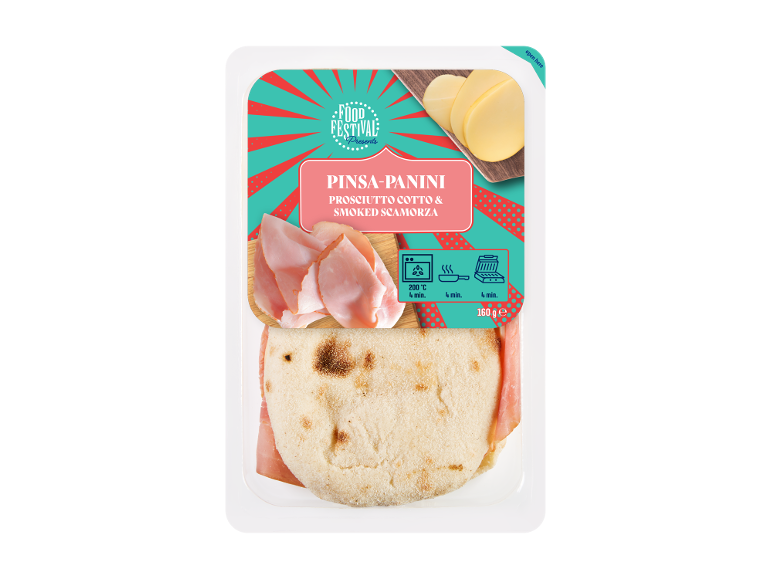 Pinsa-panini with prosciutto cotto and smoked scamorza, 160g.