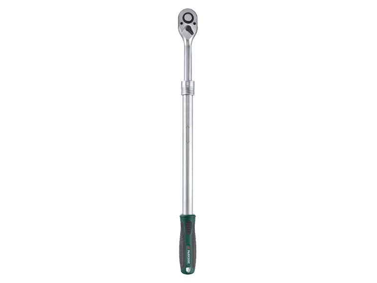Telescopic ratchet wrench with a green rubberized handle