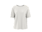 Women's off-white short-sleeved T-shirt with gold buttons on the shoulder