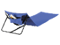 Blue foldable beach chair with a book in a side pocket.