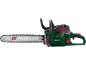 Green and black electric chainsaw with a grey bar and chain, featuring a red handle.