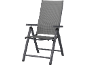 Grey folding chair for camping or garden use.