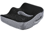 Ergonomic seat cushion made of black and grey mesh fabric.