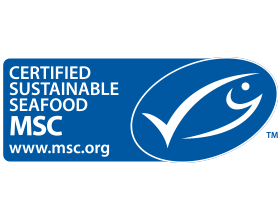 Certified Sustainable Seafood MSC www.msc.org seal with fish and checkmark symbol.