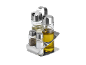 Glass and stainless steel salt, pepper, and oil/vinegar dispenser set.