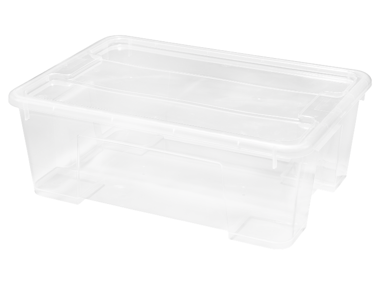 Clear plastic storage box with a lid